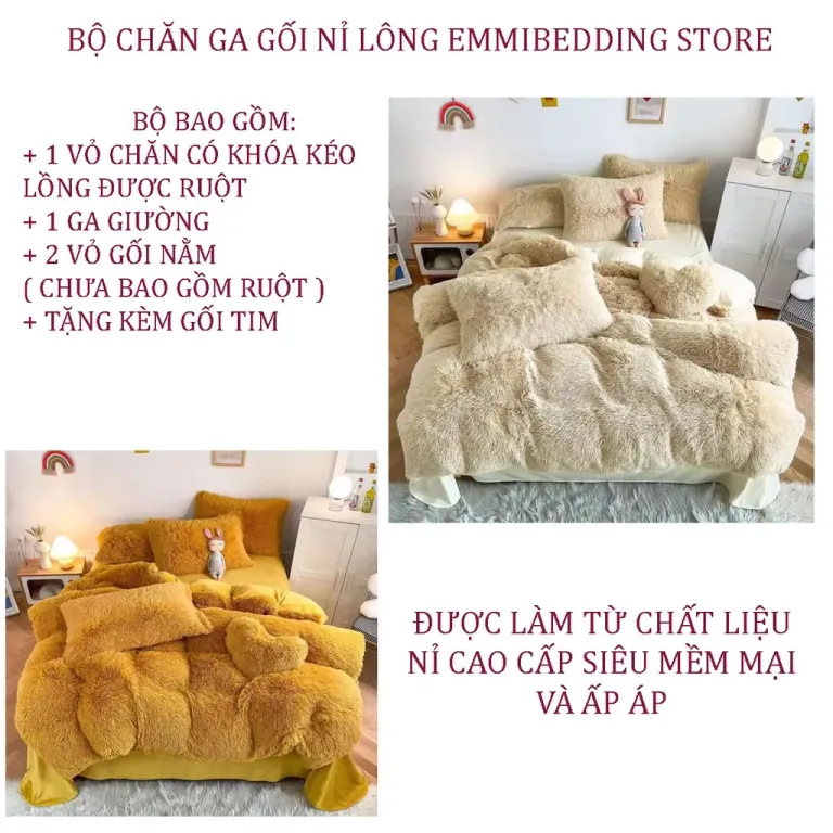 Bộ Chăn Ga Gối Nỉ Lông EMMIBEDDING STORE Mẫu Trơn Miễn Phí Bo Chun Và Làm Ga Phủ Theo Yêu Cầu