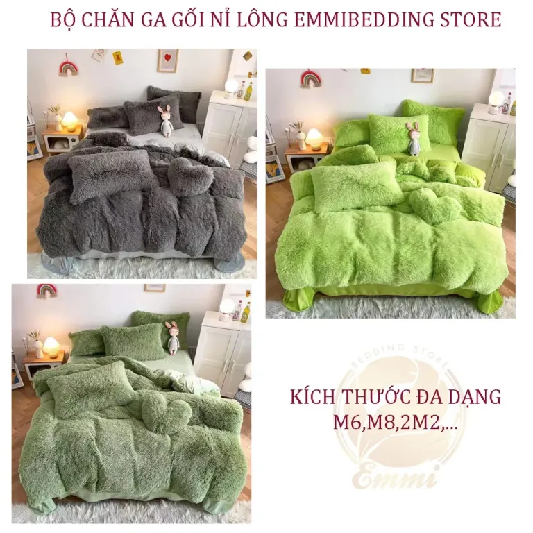 Bộ Chăn Ga Gối Nỉ Lông EMMIBEDDING STORE Mẫu Trơn Miễn Phí Bo Chun Và Làm Ga Phủ Theo Yêu Cầu