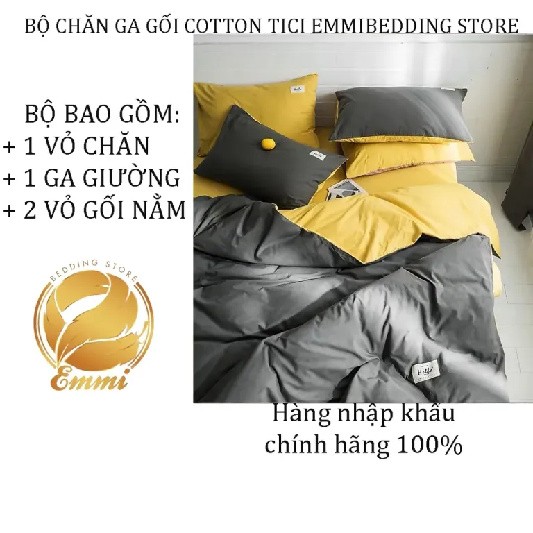 Bộ Chăn,Ga,Gối Cotton Tici Emmibedding Store Xám