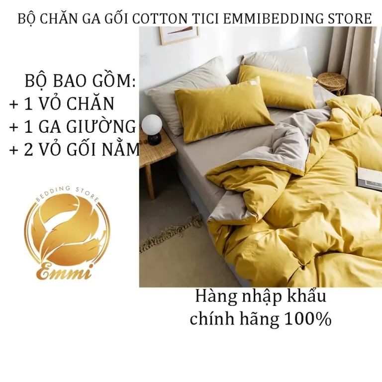 Bộ Chăn,Ga,Gối Cotton Tici Emmibedding Vàng