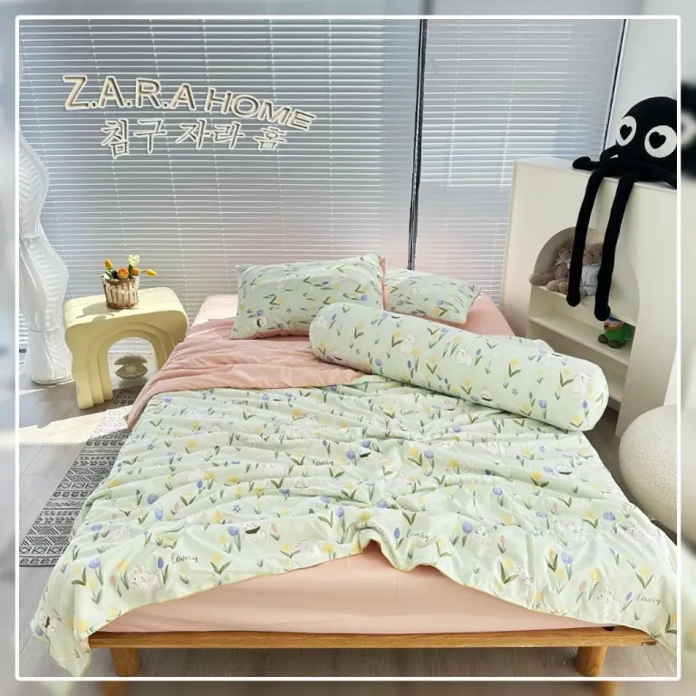 Bộ Chăn Hè Cotton Đũi Bông Đậu 5 Món Cao Cấp TOPAZ Nhập Khẩu - Chăn Mền Mùa Hè Chất Liệu Cotton Siêu Mềm, Siêu Mát