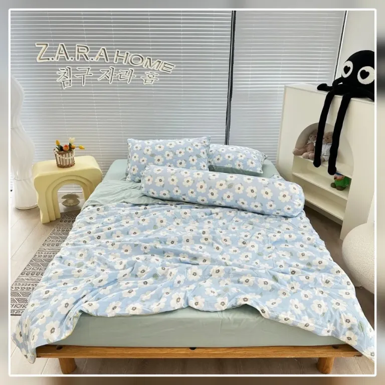 Bộ Chăn Hè Cotton Đũi Bông Đậu 5 Món Cao Cấp TOPAZ Nhập Khẩu - Chăn Mền Mùa Hè Chất Liệu Cotton Siêu Mềm, Siêu Mát