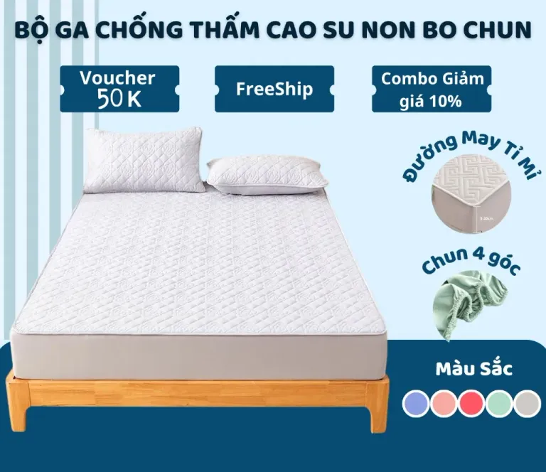 Bộ Ga Chống Thấm Cao Su Non Bo Chun Bọc Nệm Cao Cấp Chính Hãng TOPAZ Nhập Khẩu Kèm 2 Vỏ Gối Mang Lại Cảm Giác Dễ Chịu