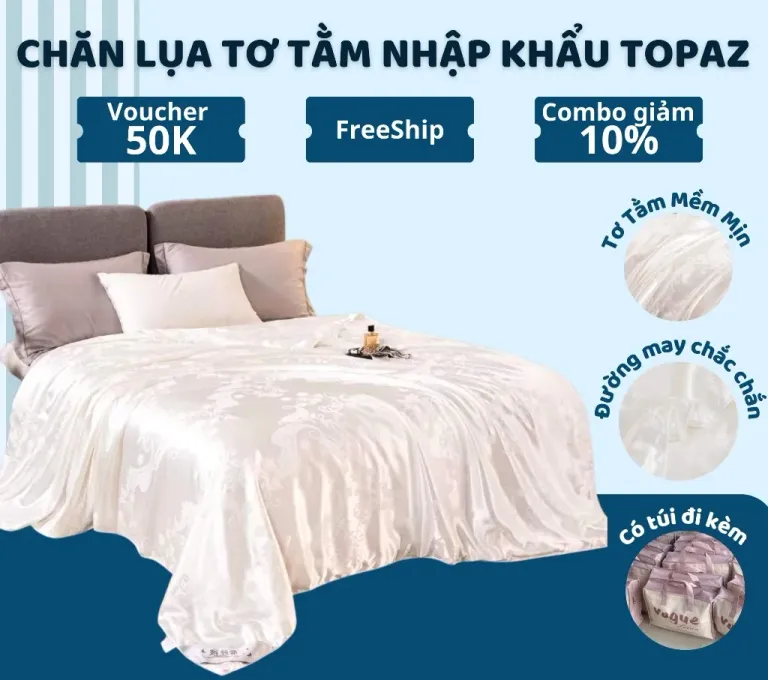 Chăn Lụa TOPAZ Nhập Khẩu Cao Cấp Chất Liệu Tơ Tằm Mềm Mịn Thoáng Mát Siêu Nhẹ Kháng Khuẩn Kích Cỡ 230*200