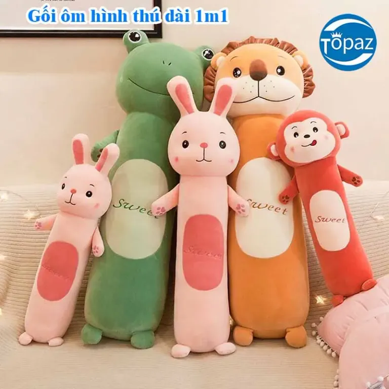 Gối Ôm Cho Bé Hình Thú Sweet Chính Hãng TOPAZ Nhập Khẩu Siêu To Dài 1m1 Cực Kì Đáng Yêu Vải Siêu Mịn Nhồi Bông Siêu Mềm