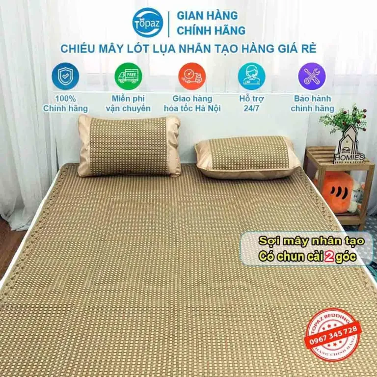 Chiếu Mây Lót Lụa TOPAZ Nhập Khẩu - Chiếu Điều Hòa Thoáng Mát Có Chun Cài 2 Góc Hàng Giá Rẻ Dễ Vệ Sinh Không Kèm Vỏ Gối