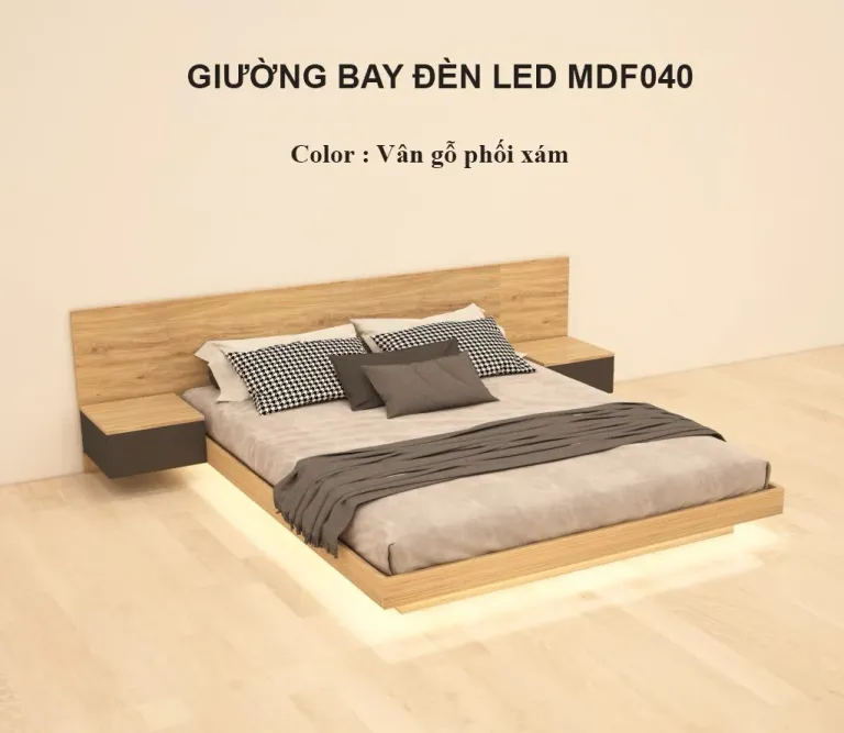 [FREESHIP HCM] Giường Bay, Giường Bệt Kiểu Nhật Đèn Led Kèm 2 Tab MDF040 – Có Thiết Kế Theo Yêu Cầu