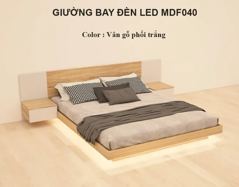 [FREESHIP HCM] Giường Bay, Giường Bệt Kiểu Nhật Đèn Led Kèm 2 Tab MDF040 – Có Thiết Kế Theo Yêu Cầu