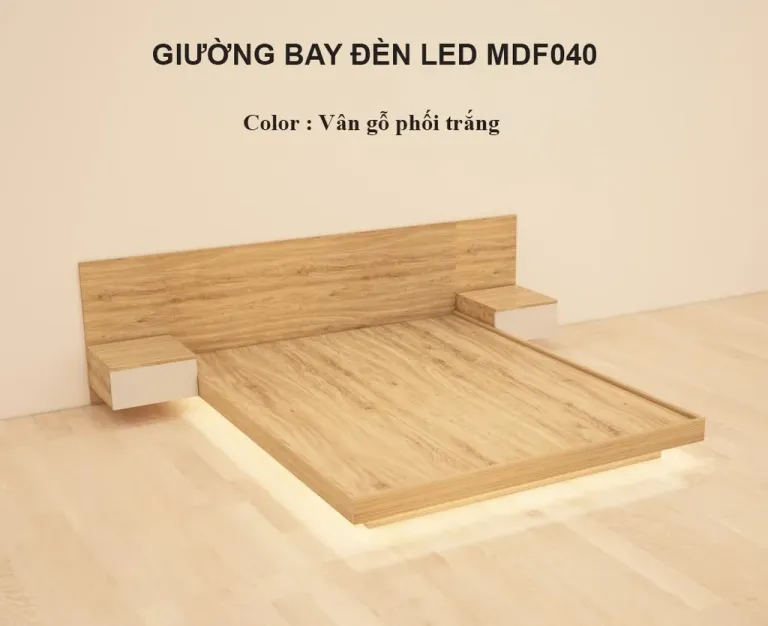 [FREESHIP HCM] Giường Bay, Giường Bệt Kiểu Nhật Đèn Led Kèm 2 Tab MDF040 – Có Thiết Kế Theo Yêu Cầu