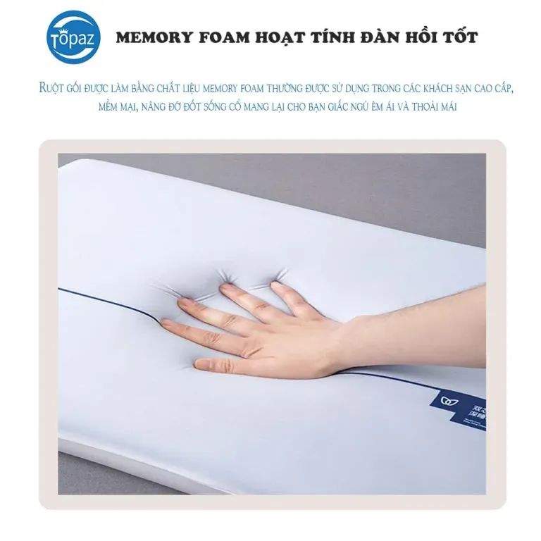 Gối Cao Su Non Memory Foam TOPAZ Nhập Khẩu - Ruột Gối Ngủ Chống Đau Mỏi Vai Gáy Kích Cỡ 50Cmx70Cmx10Cm