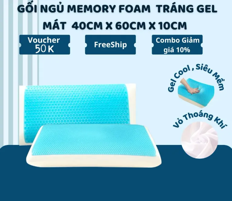 Gối Gel Lạnh TOPAZ - Ruột Gối Ngủ Memory Foam Điều Hòa Tráng Gel Lạnh - GốI Nằm Cao Su Non Người Lớn 40cm x 60cm x 10cm