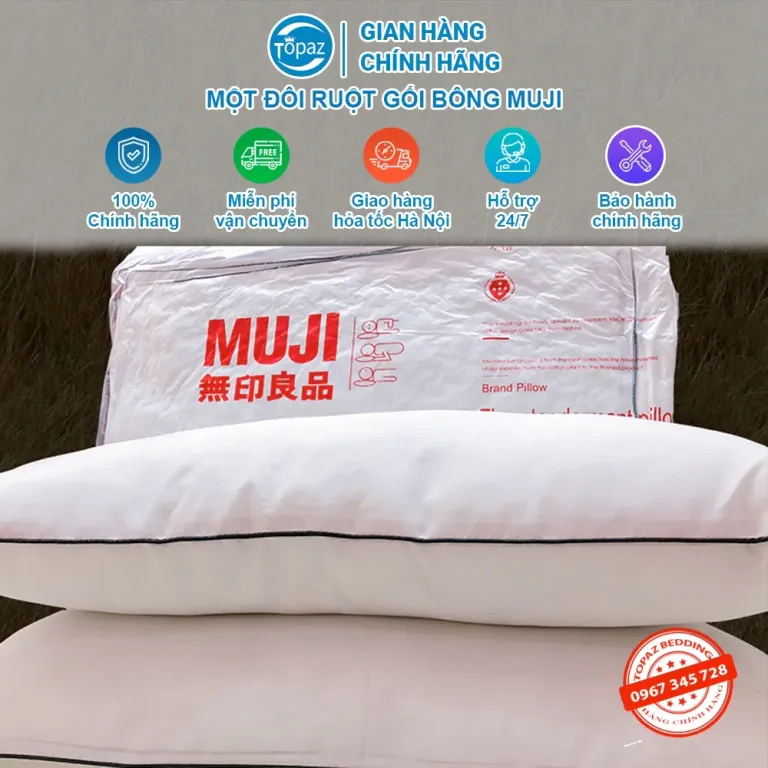 Một Đôi Ruột Gối Bông Muji Chính Hãng TOPAZ Nhập Khẩu Cao Cấp Chất Liệu COTTON Mang Lại Cảm Giác Mềm Mại Êm Ái