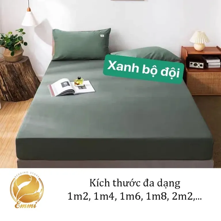 Bộ Ga Giường, Ga Gối TC Trơn Màu Xanh Min Bộ ĐộI EmmiBedding Gồm 1 Ga Và 2 Áo Gối Nằm