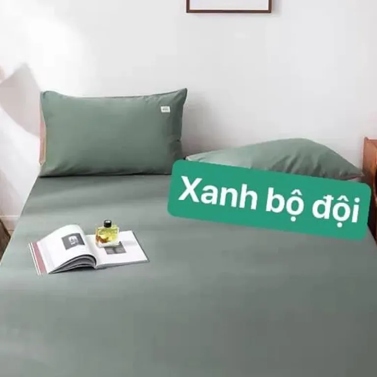 Bộ Ga Giường, Ga Gối TC Trơn Màu Xanh Min Bộ ĐộI EmmiBedding Gồm 1 Ga Và 2 Áo Gối Nằm