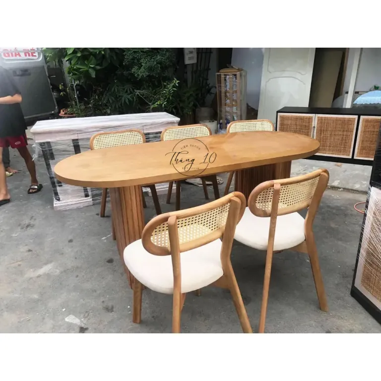 Bàn Ăn, Bàn Console Gỗ Mặt Oval, Chân Chạy Rảnh