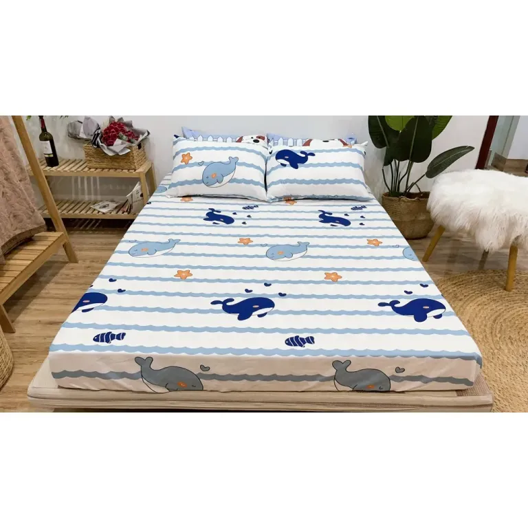 Bộ Ga Gối Cotton Poly Mẫu Cá Heo Emmibedding Store