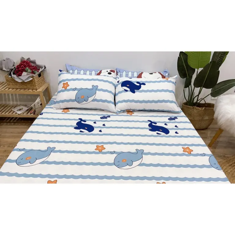 Bộ Ga Gối Cotton Poly Mẫu Cá Heo Emmibedding Store