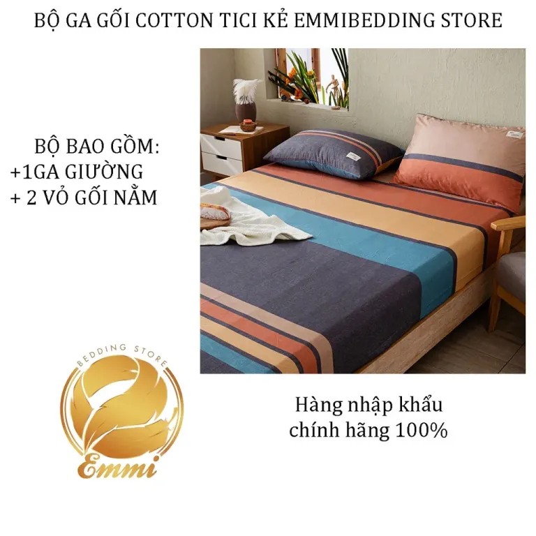 Bộ Ga, Gối, Ga Giường EMMIBEDDING STORE, Mẫu Kẻ Sắc Màu