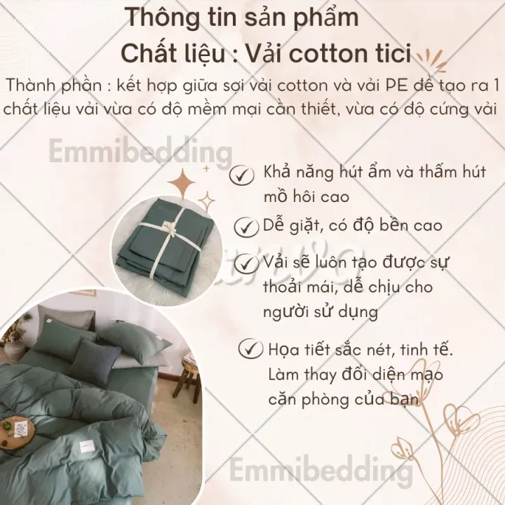 Chăn Ga Gối Cotton Tici Emmi Bedding Drap Giường Đủ Size Nệm 1m, 1m2, 1m4, 1m6, 1m8, 2m2 Không Kèm Ruột