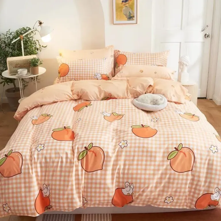 Chăn Ga Gối Emmibedding Chất Liệu Cotton Poly Họa Tiết Đào Cam Đáng Yêu Đủ Size Miễn Phí Bo Chun