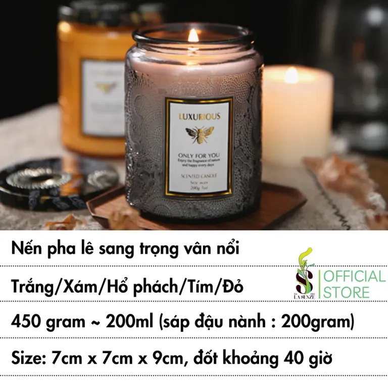 Nến Thơm Hũ Hoa Văn Vân Nổi Sang Trọng LUXURIOUS COLLECTION