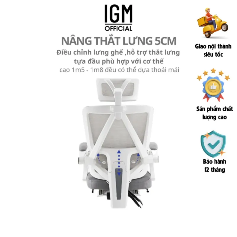 Ghế Công Thái Học IGM CTH230 Cao Cấp, Chống Đau Mỏi Lưng, Đệm Lưới Êm Ái