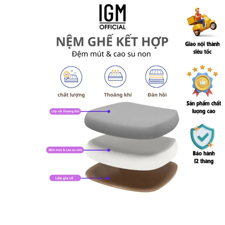 Ghế Công Thái Học IGM CTH230 Cao Cấp, Chống Đau Mỏi Lưng, Đệm Lưới Êm Ái