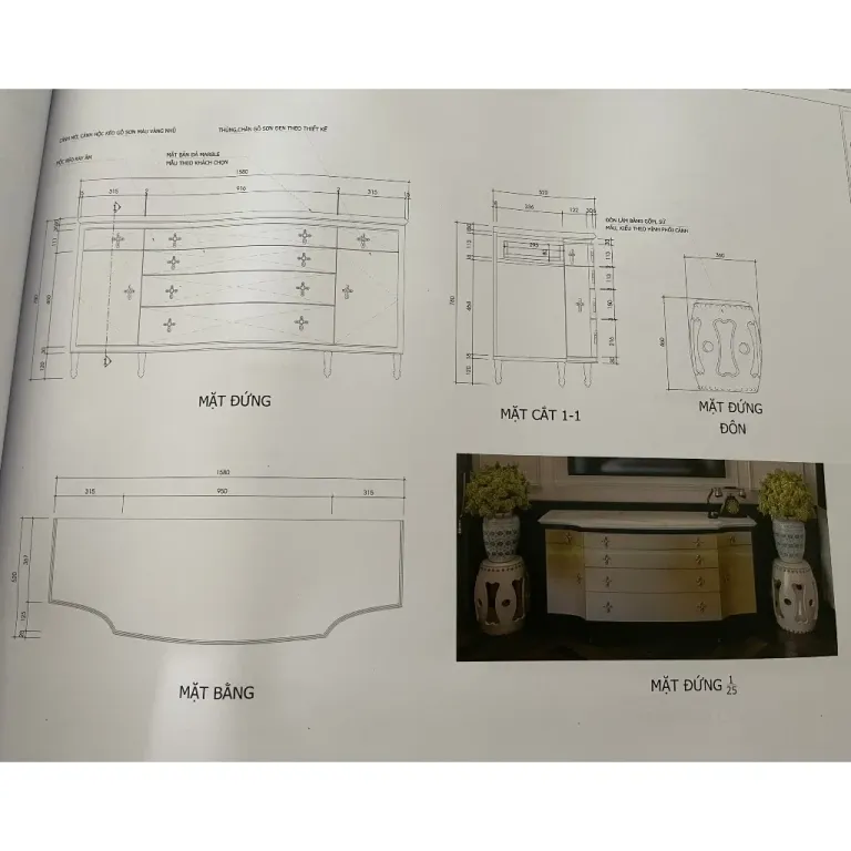 Tủ Console / Tủ Trang Trí / Tủ Decor Khung Gỗ Mặt Đá - Phong Cách Indochine