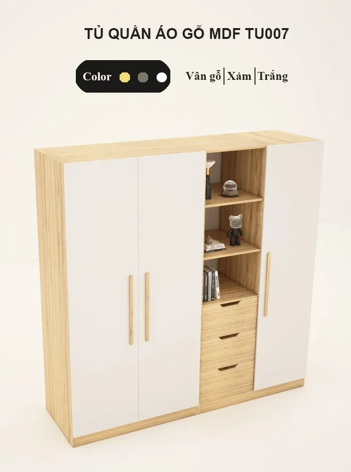 [FREESHIP HCM] Tủ Quần Áo Cánh Mở, Nội Thất Phòng Ngủ Gỗ MDF Tatana TU007 - Có Thiết Kế Theo Yêu Cầu