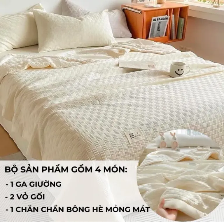 Bộ Chăn Ga Gối Đũi Gân Nhật Mềm Mại Thoáng Khí Cao Cấp An Như Bedding