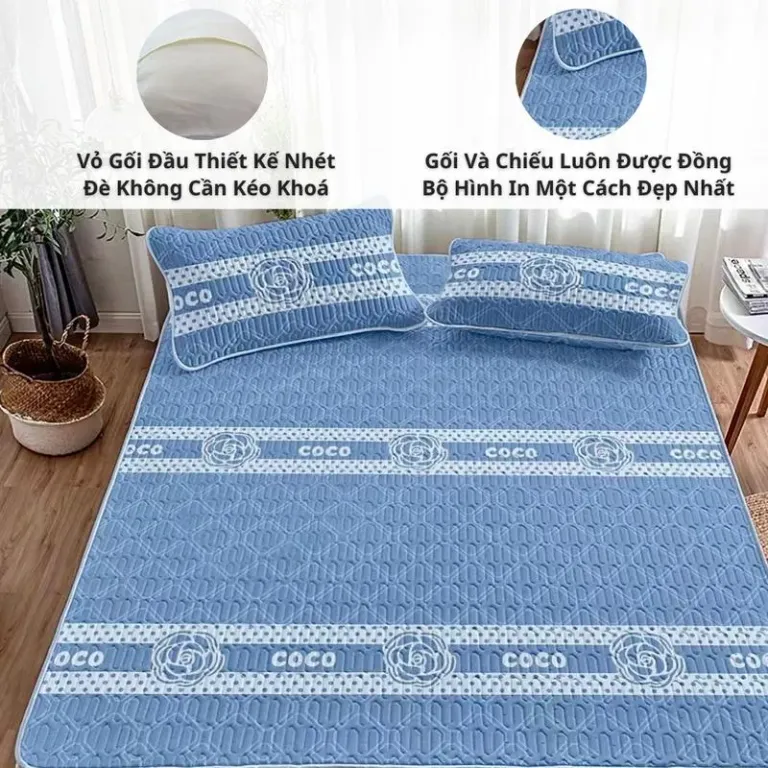 Chiếu Điều Hoà Coco Cao Su Non Cao Cấp 3 Món Siêu Mát An Như Bedding - Nhiều Màu, Nhiều Size