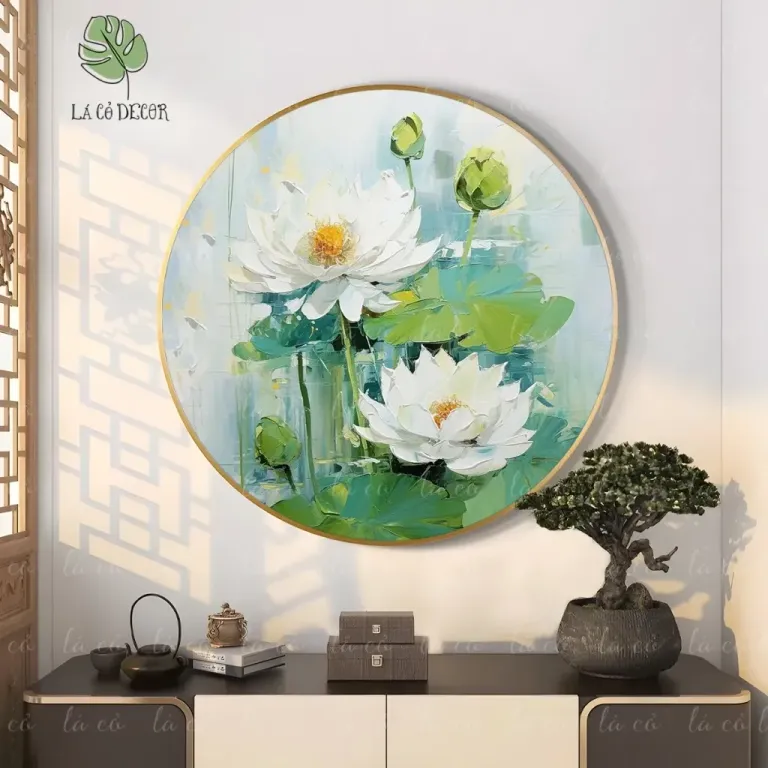 33 Mẫu Tranh Tròn Canvas Hoa Sen Phong Cách Thiền - Kích Thước D40 / D50 / D60cm