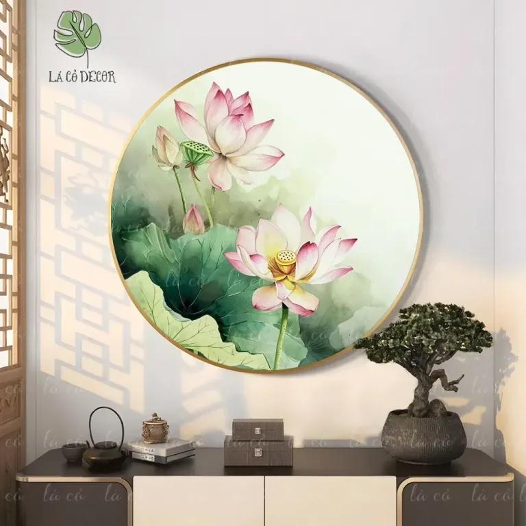 33 Mẫu Tranh Tròn Canvas Hoa Sen Phong Cách Thiền - Kích Thước D40 / D50 / D60cm