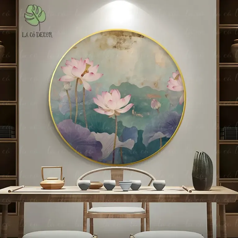 33 Mẫu Tranh Tròn Canvas Hoa Sen Phong Cách Thiền - Kích Thước D40 / D50 / D60cm