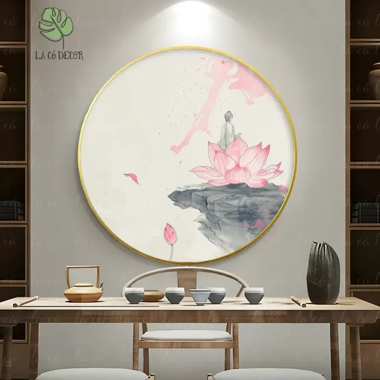 33 Mẫu Tranh Tròn Canvas Hoa Sen Phong Cách Thiền - Kích Thước D40 / D50 / D60cm