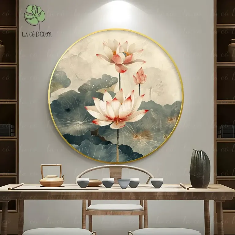 33 Mẫu Tranh Tròn Canvas Hoa Sen Phong Cách Thiền - Kích Thước D40 / D50 / D60cm