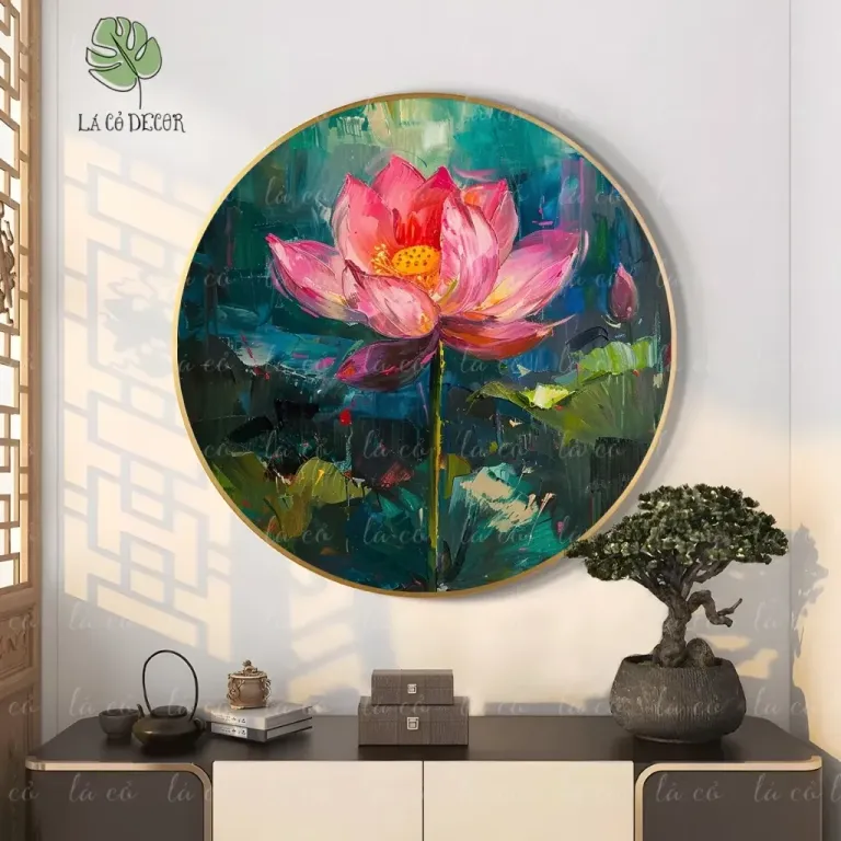 33 Mẫu Tranh Tròn Canvas Hoa Sen Phong Cách Thiền - Kích Thước D40 / D50 / D60cm