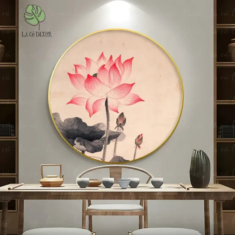 33 Mẫu Tranh Tròn Canvas Hoa Sen Phong Cách Thiền - Kích Thước D40 / D50 / D60cm