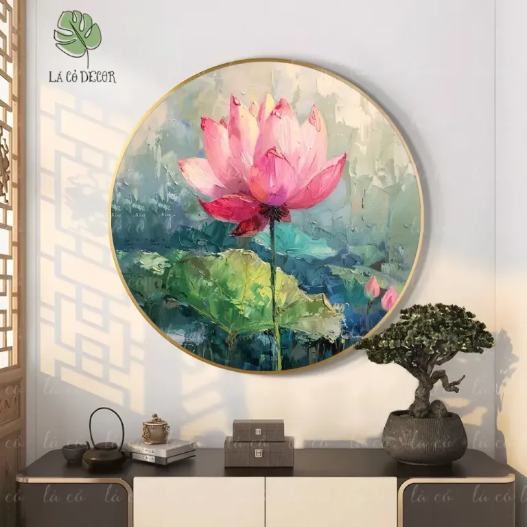 33 Mẫu Tranh Tròn Canvas Hoa Sen Phong Cách Thiền - Kích Thước D40 / D50 / D60cm