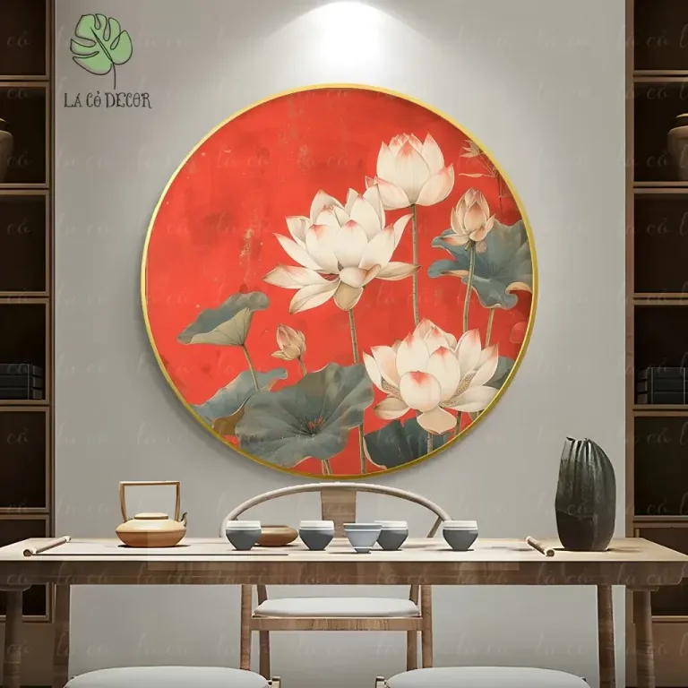 33 Mẫu Tranh Tròn Canvas Hoa Sen Phong Cách Thiền - Kích Thước D40 / D50 / D60cm