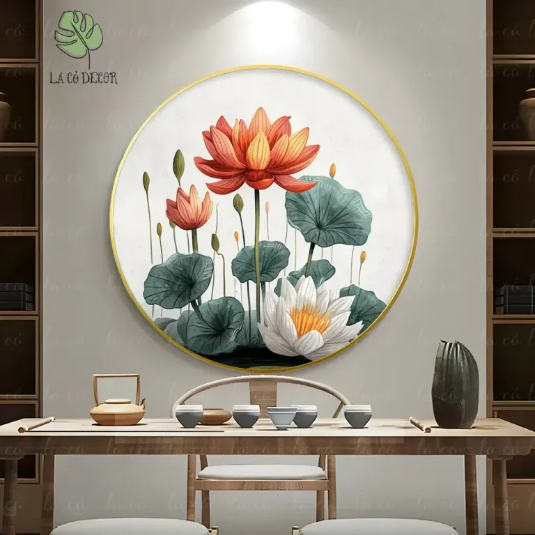 33 Mẫu Tranh Tròn Canvas Hoa Sen Phong Cách Thiền - Kích Thước D40 / D50 / D60cm