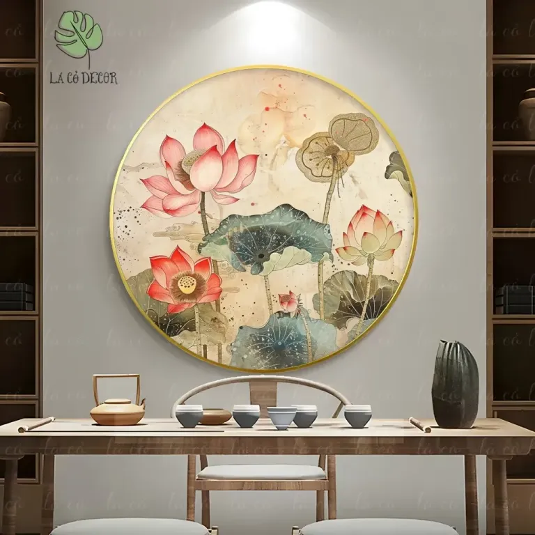 33 Mẫu Tranh Tròn Canvas Hoa Sen Phong Cách Thiền - Kích Thước D40 / D50 / D60cm