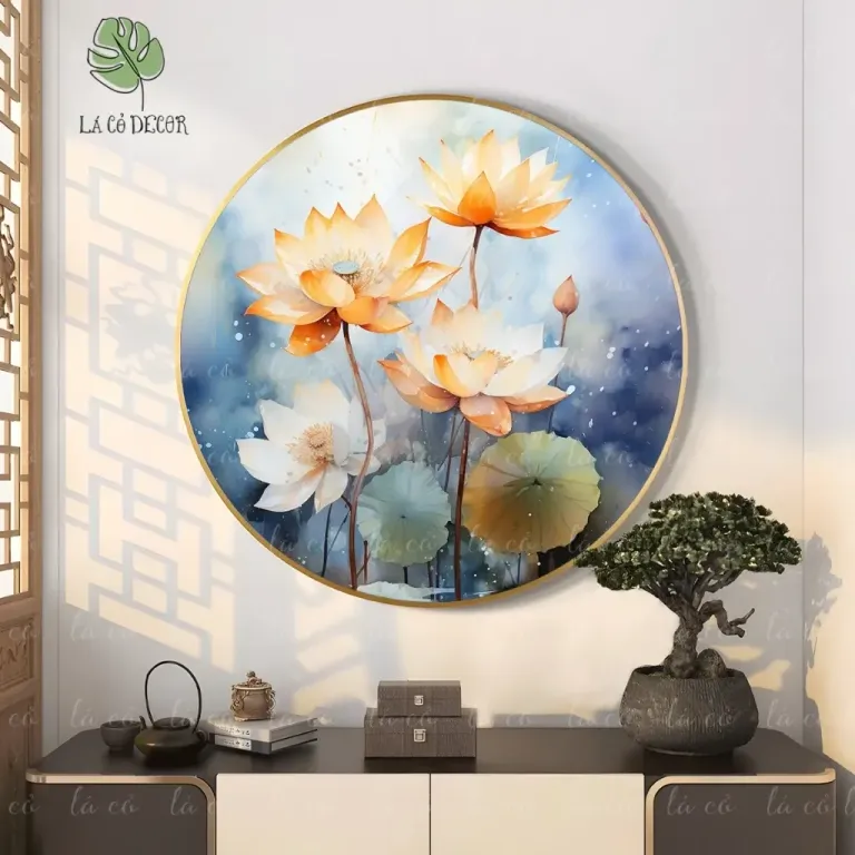 33 Mẫu Tranh Tròn Canvas Hoa Sen Phong Cách Thiền - Kích Thước D40 / D50 / D60cm