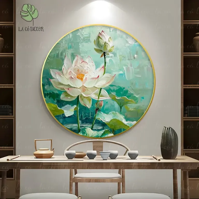 33 Mẫu Tranh Tròn Canvas Hoa Sen Phong Cách Thiền - Kích Thước D40 / D50 / D60cm