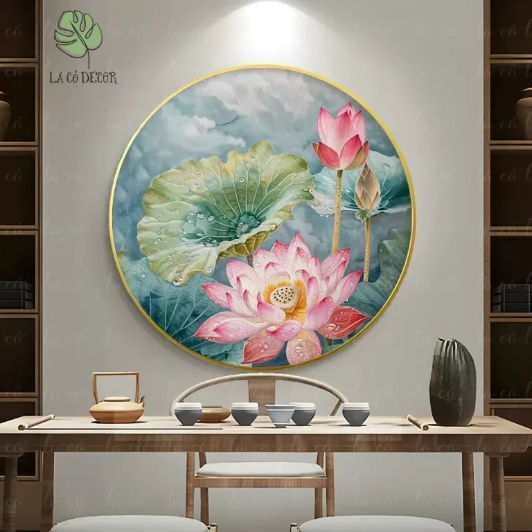 33 Mẫu Tranh Tròn Canvas Hoa Sen Phong Cách Thiền - Kích Thước D40 / D50 / D60cm