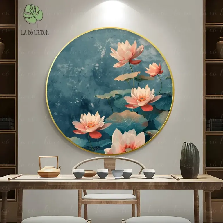 33 Mẫu Tranh Tròn Canvas Hoa Sen Phong Cách Thiền - Kích Thước D40 / D50 / D60cm