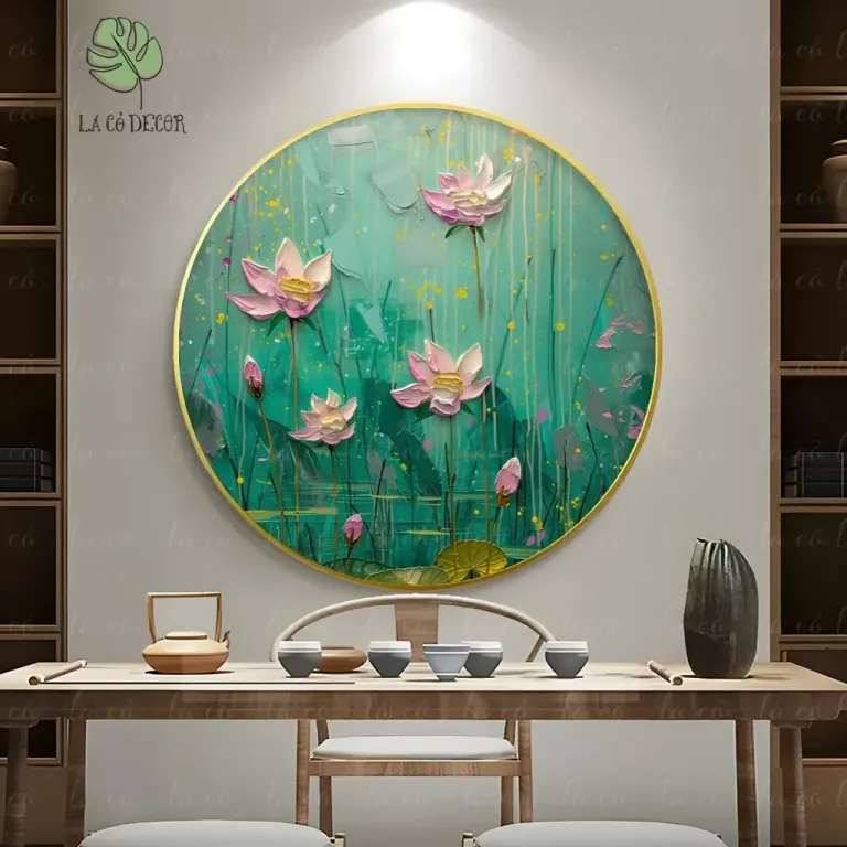 33 Mẫu Tranh Tròn Canvas Hoa Sen Phong Cách Thiền - Kích Thước D40 / D50 / D60cm