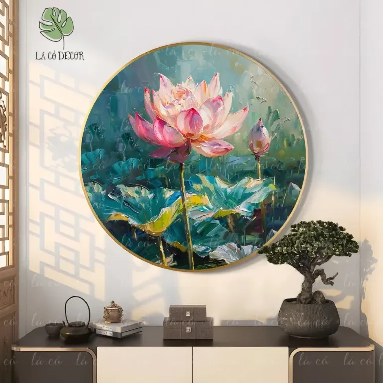 33 Mẫu Tranh Tròn Canvas Hoa Sen Phong Cách Thiền - Kích Thước D40 / D50 / D60cm