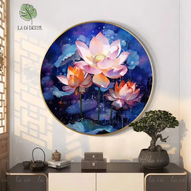 33 Mẫu Tranh Tròn Canvas Hoa Sen Phong Cách Thiền - Kích Thước D40 / D50 / D60cm