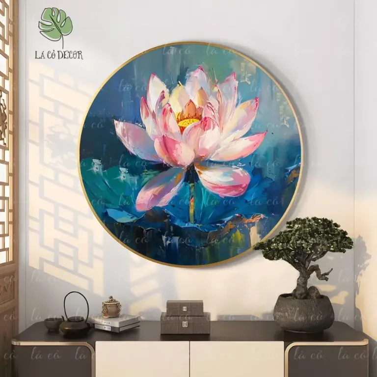 33 Mẫu Tranh Tròn Canvas Hoa Sen Phong Cách Thiền - Kích Thước D40 / D50 / D60cm